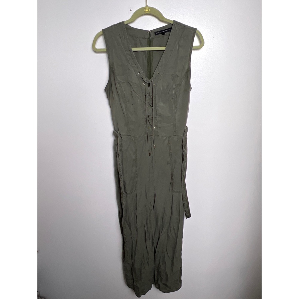 WHITE HOUSE BLACK MARKET Olive Green Lace Up Wide Leg Jumpsuit Women's 14 Boho
